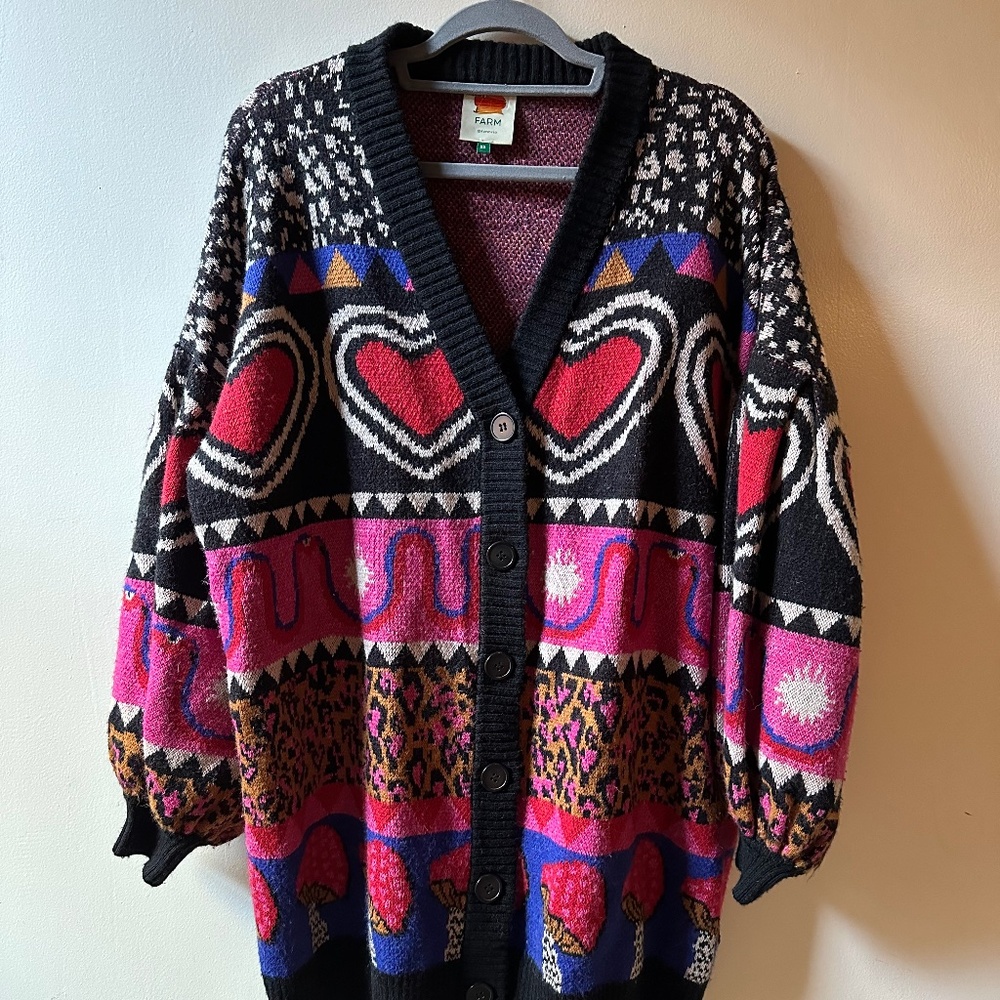 Farm Rio Graphic Elements Hearts Cardigan
